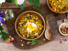 Sauté de Petit Épeautre du Velay au potimarron, champignons et noisettes