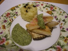 Rougets au coulis de courgettes sur lit d'aubergine