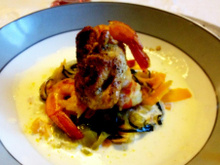 Volailles aux crevettes avec sa julienne de légumes