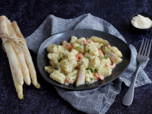 Gnocchi de pommes de terre à la crème d'asperges des Sables des Landes IGP et crevettes