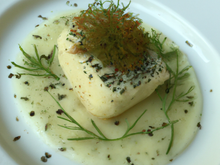 Pavé de lieu, brandade de céleri et fenouil, jus anisé