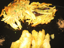 Galette de pomme de terre - boudin noir et compote caramélisée