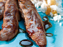 Aiguillettes à la sauce soja et riz à la canelle