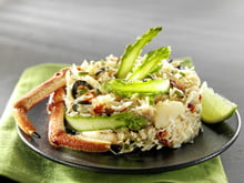 Araignée de mer en salade et tagliatelles d'asperges