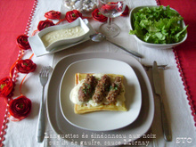 Languettes de dindonneau aux noix, sur lit de gaufre, sauce Mornay