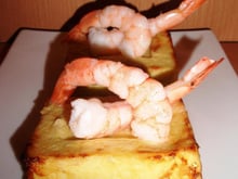 Flans de poireaux aux crevettes et crème de parmesan
