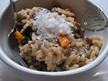 Risotto aux oignons, poivrons, champignons et roquette