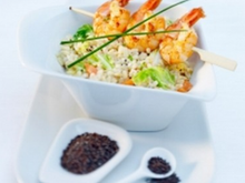 Ebly à la moutarde avec chou chinois et crevettes et gruyère AOC