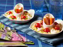 Salade de coquillettes en risotto aux mini bâtonnets Petits Coraya