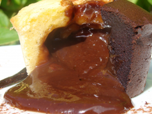 Moelleux choco-vanille, cœur coulant chocolat au lait