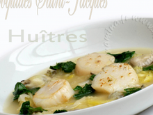 Soupe d'huitres et Saint-Jacques aux poireaux et gingembre