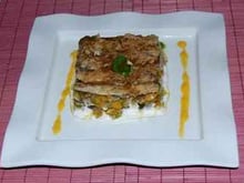 Sardines en escabèche sur lit de légumes confits et mascarpone à la coriandre