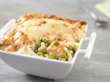 Gratin de coquillettes aux petits pois et saumon