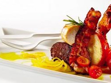 Mixed grill de boudins et chips de poitrine fumée