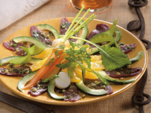 Carpaccio de magret de canard lafitte et sa salade fraîche