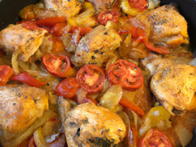 Chapon façon catalane (tomates, oignons, poivrons) 