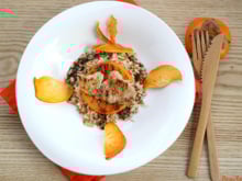 Porc aux agrumes, kaki persimon poêlé et croustillant