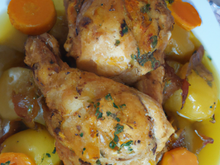 Chapon lutté aux griottes et aux quetsches