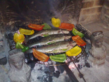 Truite citron vert / amande et poivrons au thym et huile d'olive