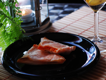 Brick à la crème de poivrons, chèvre et crabe