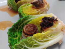 Bouchées de chou farci au confit de canard et au foie gras