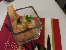 Verrine de scampis sauce coco gingembre curry de madras