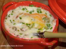 Œufs cocotte au Maroilles et aux crevettes grises