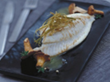 Filet de turbot aux girolles émulsion d'huile d'olive de Provence