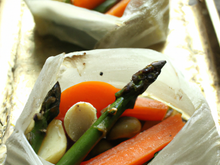 Papillote de sandre aux petits légumes