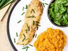 Filets de merlan, purée de patates douces