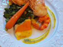Aile de raie grillée sauce langoustine, avec 3 légumes
