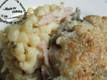 Gratin de pâtes aux côtes de blettes aillées, mascarpone et jambon