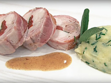 Râble de lapereau au lard fumé et sauce au cidre