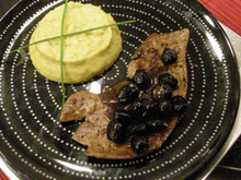 Foie de veau aux olives et sa purée de topinambours