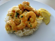 risotto aux poireaux et coteaux du Layon et ses crevettes curry-coco