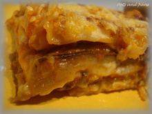 Lasagnes aux crevettes, aux aubergines et au coulis de poivron