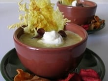 Soupe maïs, champignons, coriandre