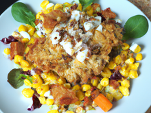 Croustillant de poulet aux légumes et comté, panées au corn flakes