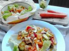 Salade de Poulet Fermier d'Auvergne, Tagliatelles de légumes d'été en ratatouille servies glacées