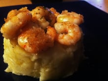 Ecrasé de pomme de terre Princesse Amandine aux crevettes roses