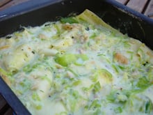 Lasagnes de grondin et de Saint Jacques aux petits légumes