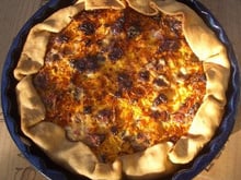 Tarte au potiron, carotte, bacon et bleu d'Auvergne