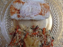 Filet de cabillaud, beurre mousseux au Combava, semoule aux légumes