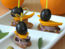 Canapé olives, canard et orange