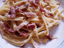 Pâtes aux lardons et au Pecorino