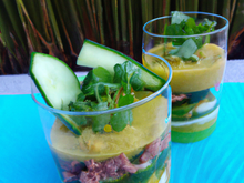 Mousse de concombre et bœuf façon thaï en verrine