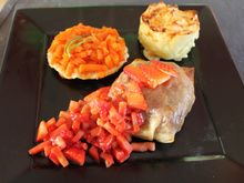 Croustillant de magret de canard farci au foie gras et sa sauce Gariguette