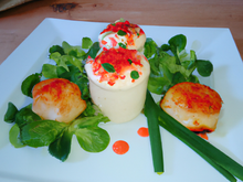 Saint Jacques au paprika et sa mousse de poireaux