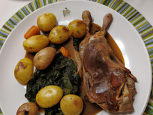 Lapin rôti à la fondue de cresson et sa galette de pommes de terre