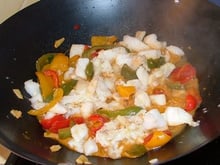 Sauté de flétan aux poivrons